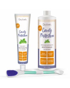 OxyFresh Anti Gaatjes kit - Fluoride Mondwater, Fluoride tandpasta en Tongschraper