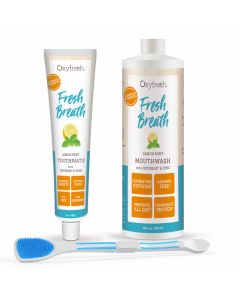OxyFresh Anti Gaatjes kit - Fluoride Mondwater, Fluoride tandpasta en Tongschraper